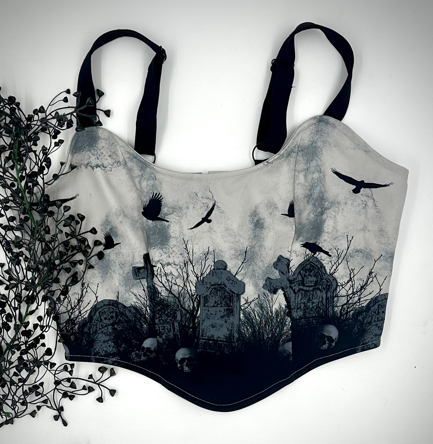 Graveyard Lace-Up Corset Style Crop Top - M