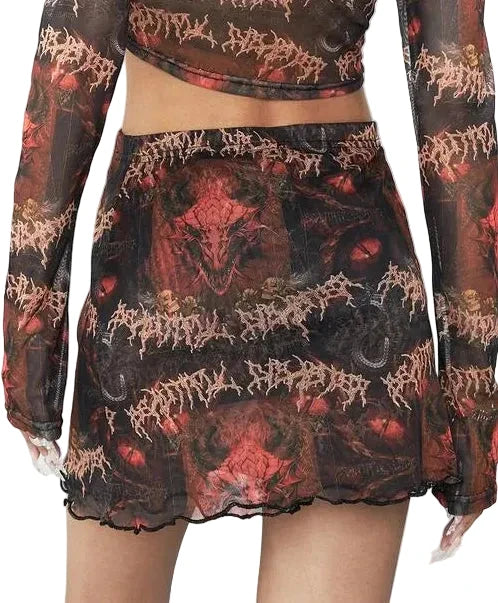 Dragon Skull Mesh Mini Skirt