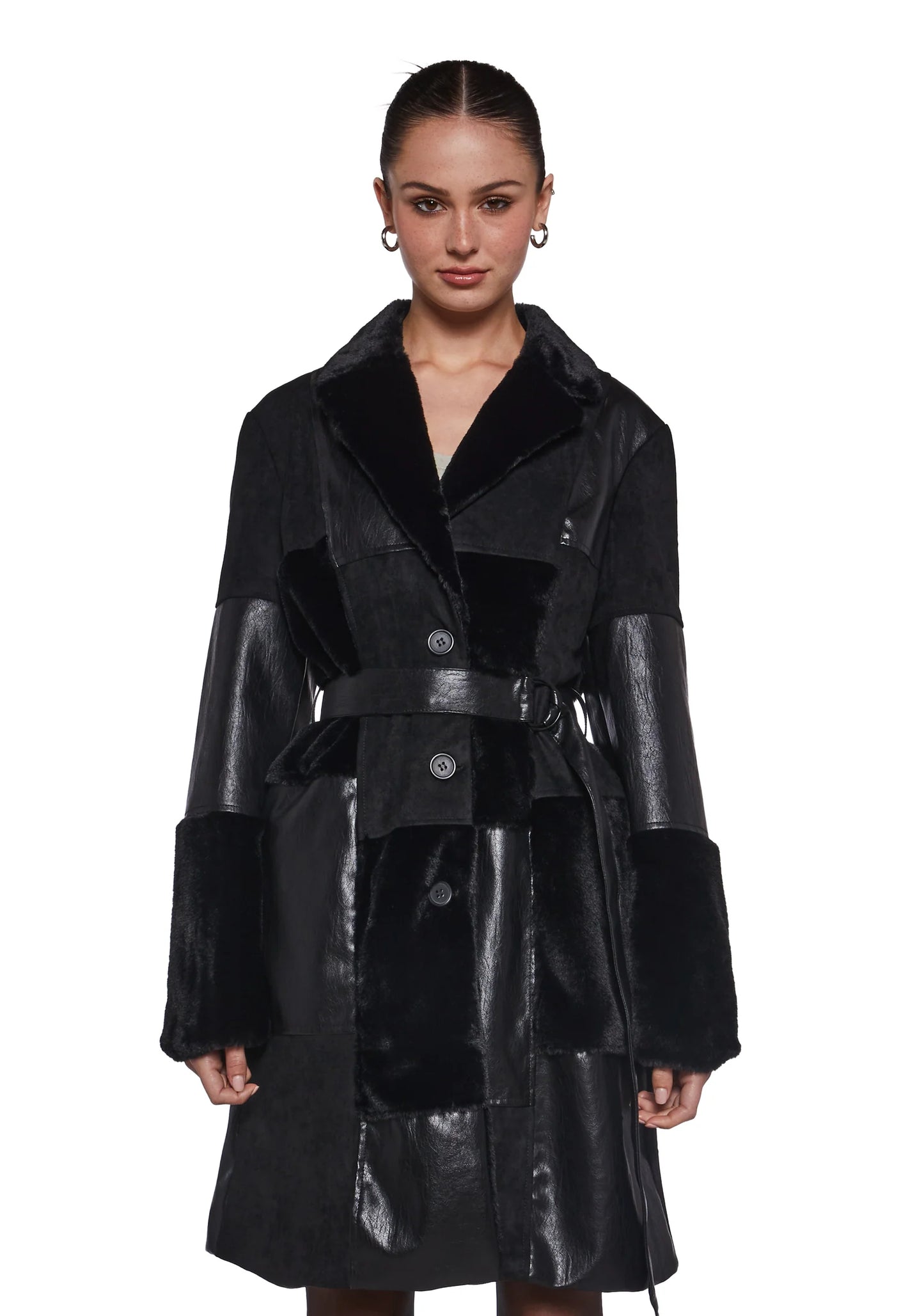 NWT IN THE TWILIGHT PATCHWORK FAUX FUR COAT - L