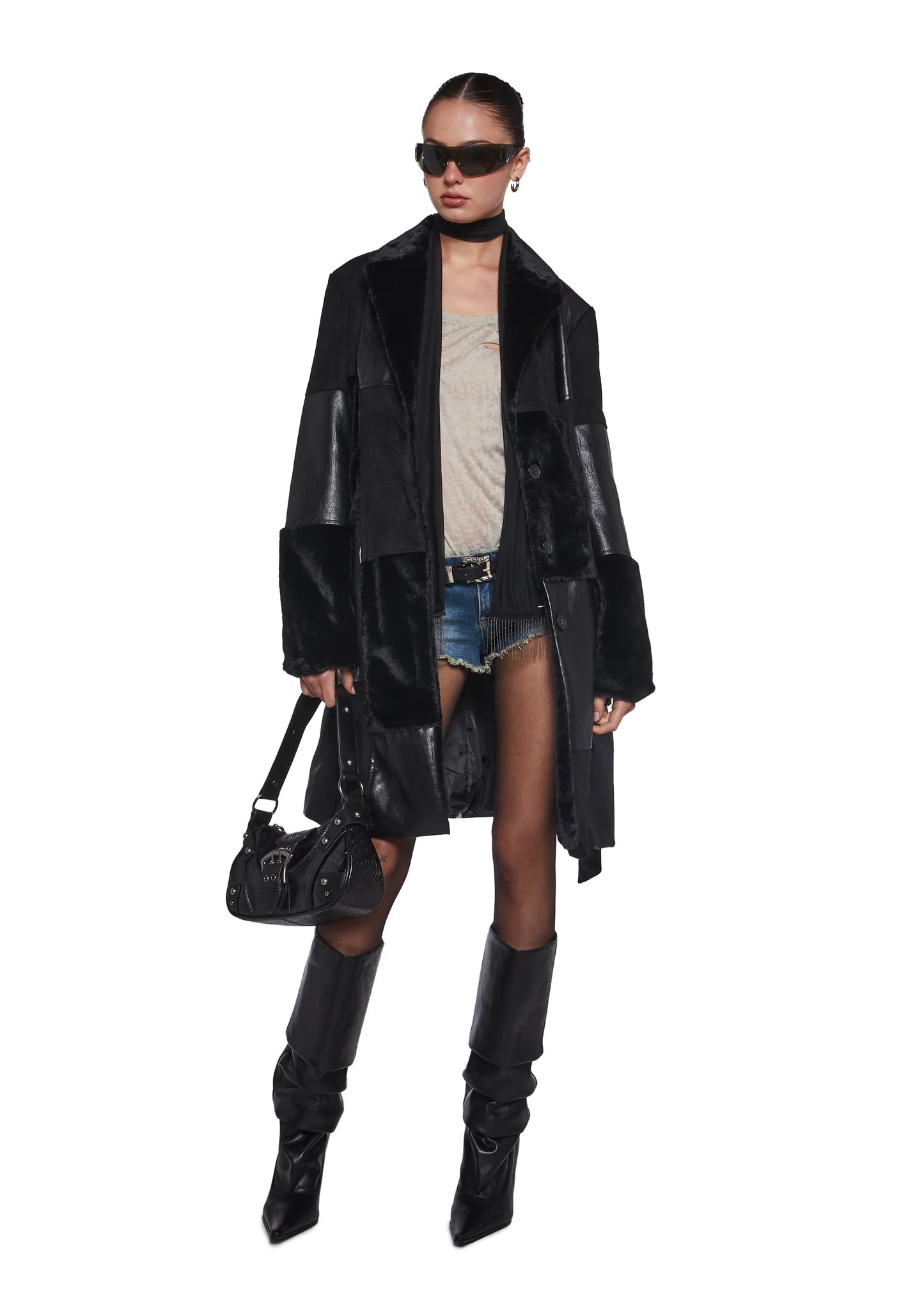 NWT IN THE TWILIGHT PATCHWORK FAUX FUR COAT - L