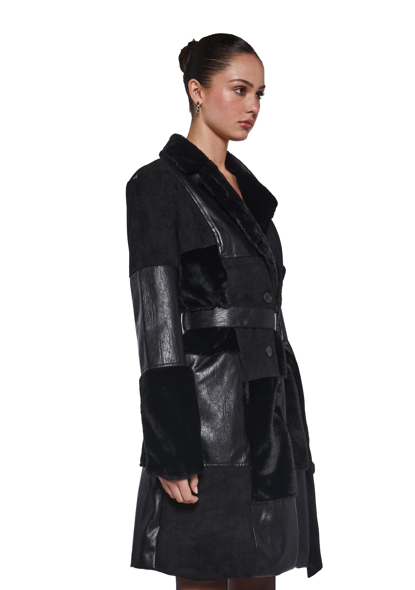 NWT IN THE TWILIGHT PATCHWORK FAUX FUR COAT - L