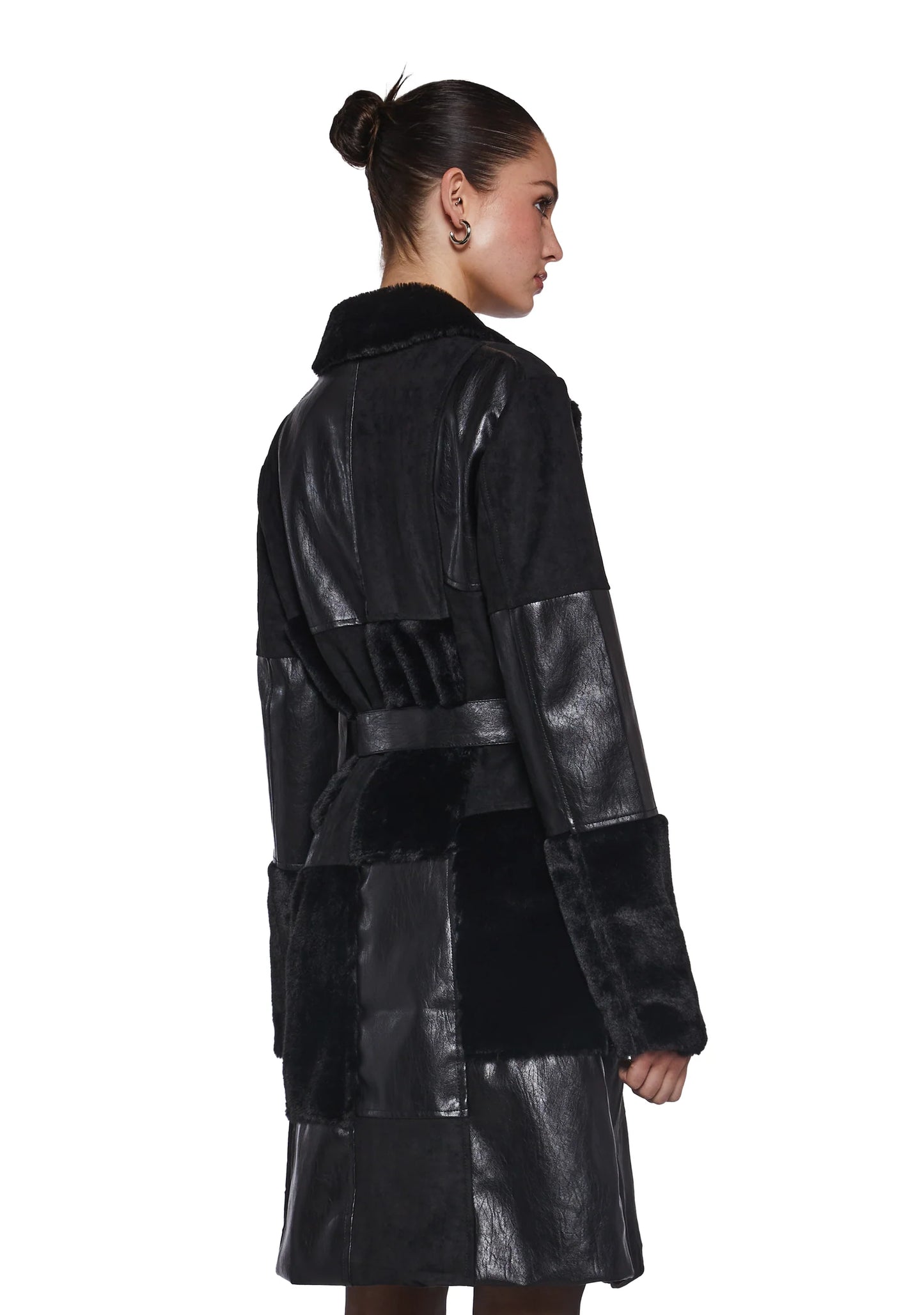 NWT IN THE TWILIGHT PATCHWORK FAUX FUR COAT - L