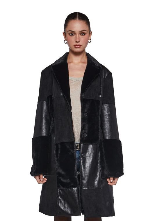 NWT IN THE TWILIGHT PATCHWORK FAUX FUR COAT - L