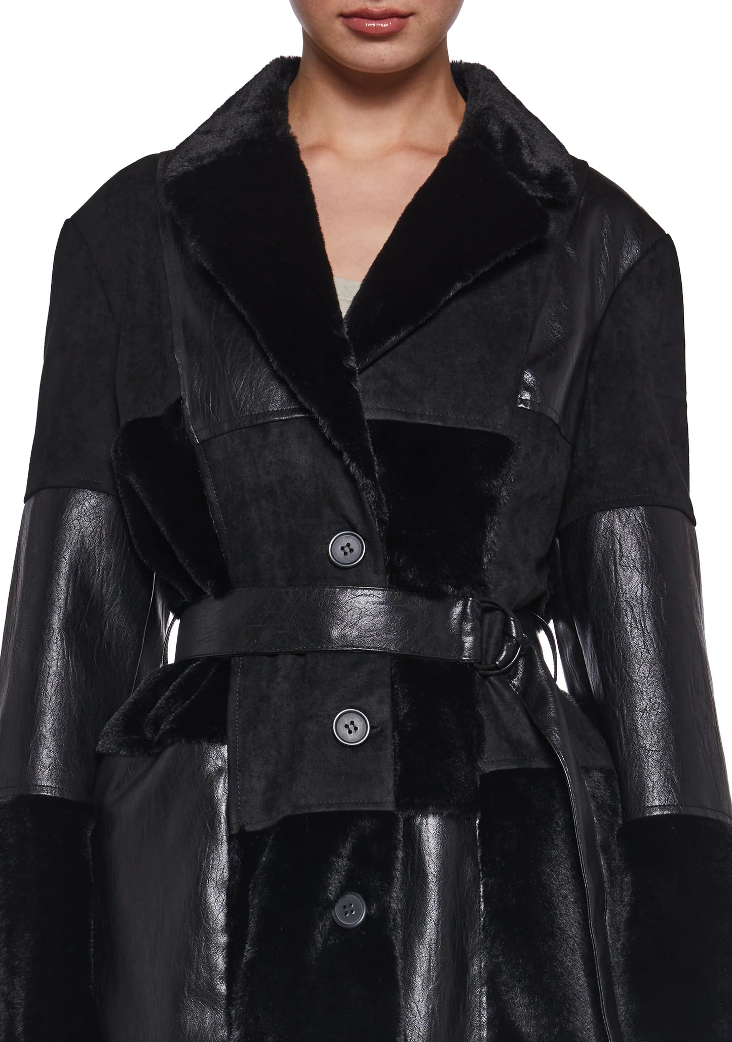 NWT IN THE TWILIGHT PATCHWORK FAUX FUR COAT - L