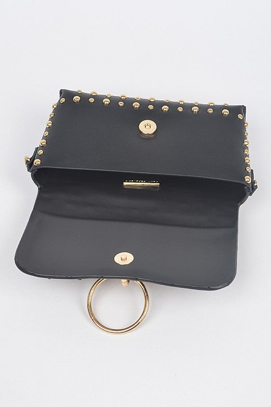 Regan Studded O-Ring Faux Leather Purse