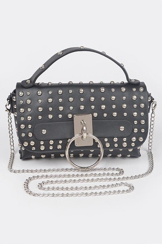 Regan Studded O-Ring Faux Leather Purse