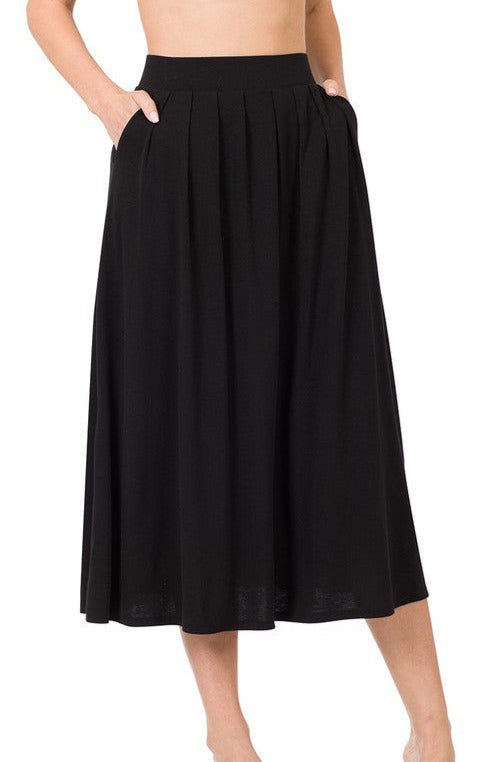 Noire Pleated Midi Skirt