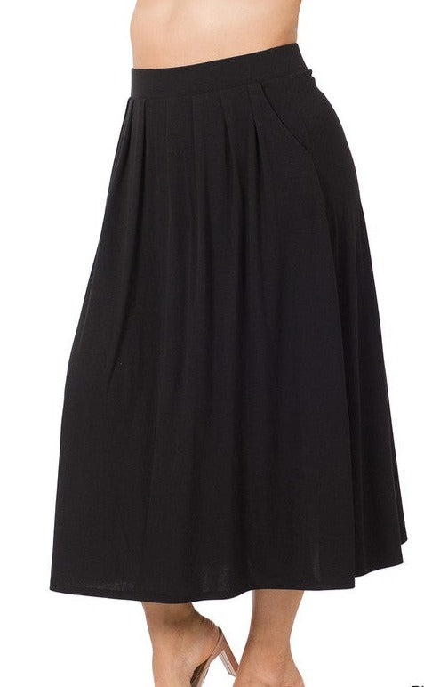 Noire Pleated Midi Skirt