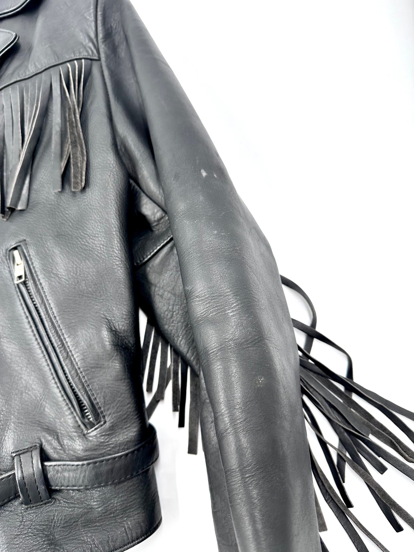 Vintage Park V Leather Fringed Biker Jacket