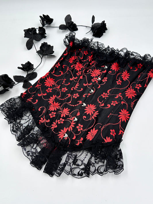 Red & Black Lace Trim Corset