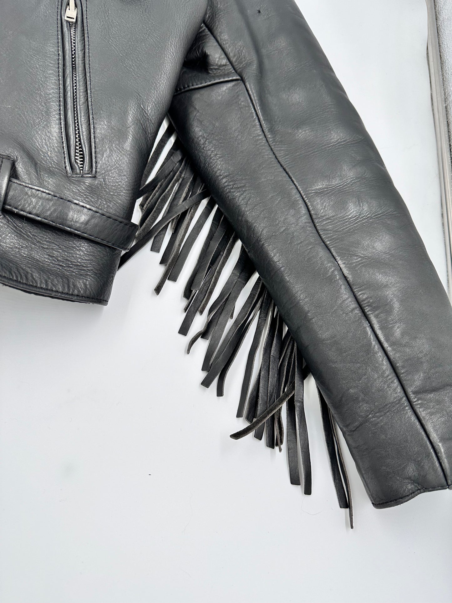 Vintage Park V Leather Fringed Biker Jacket