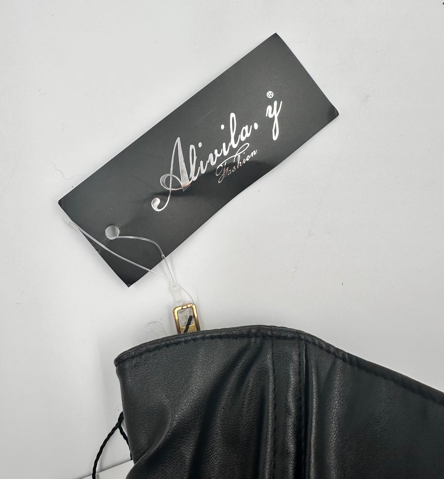 PU Black Leather Corset w Side Zipper & Lace Up Back