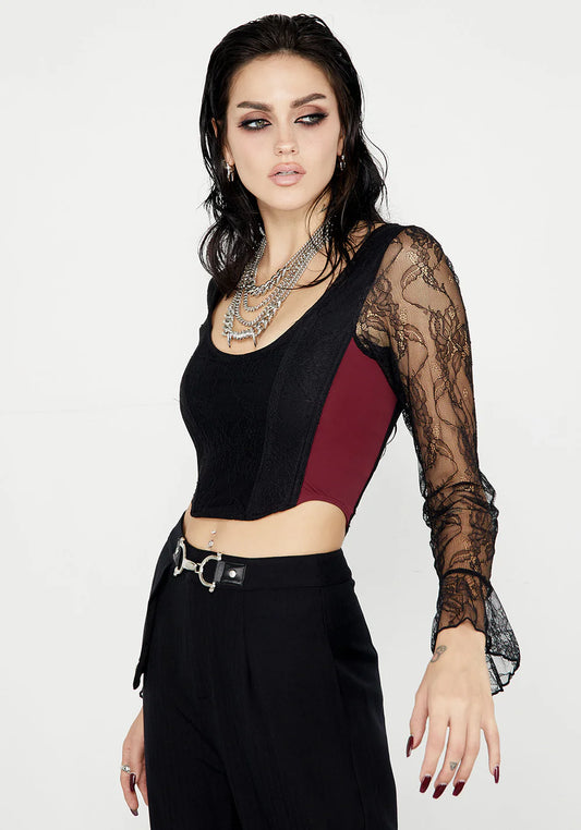 Disturbia Corset Style Lace Top - L
