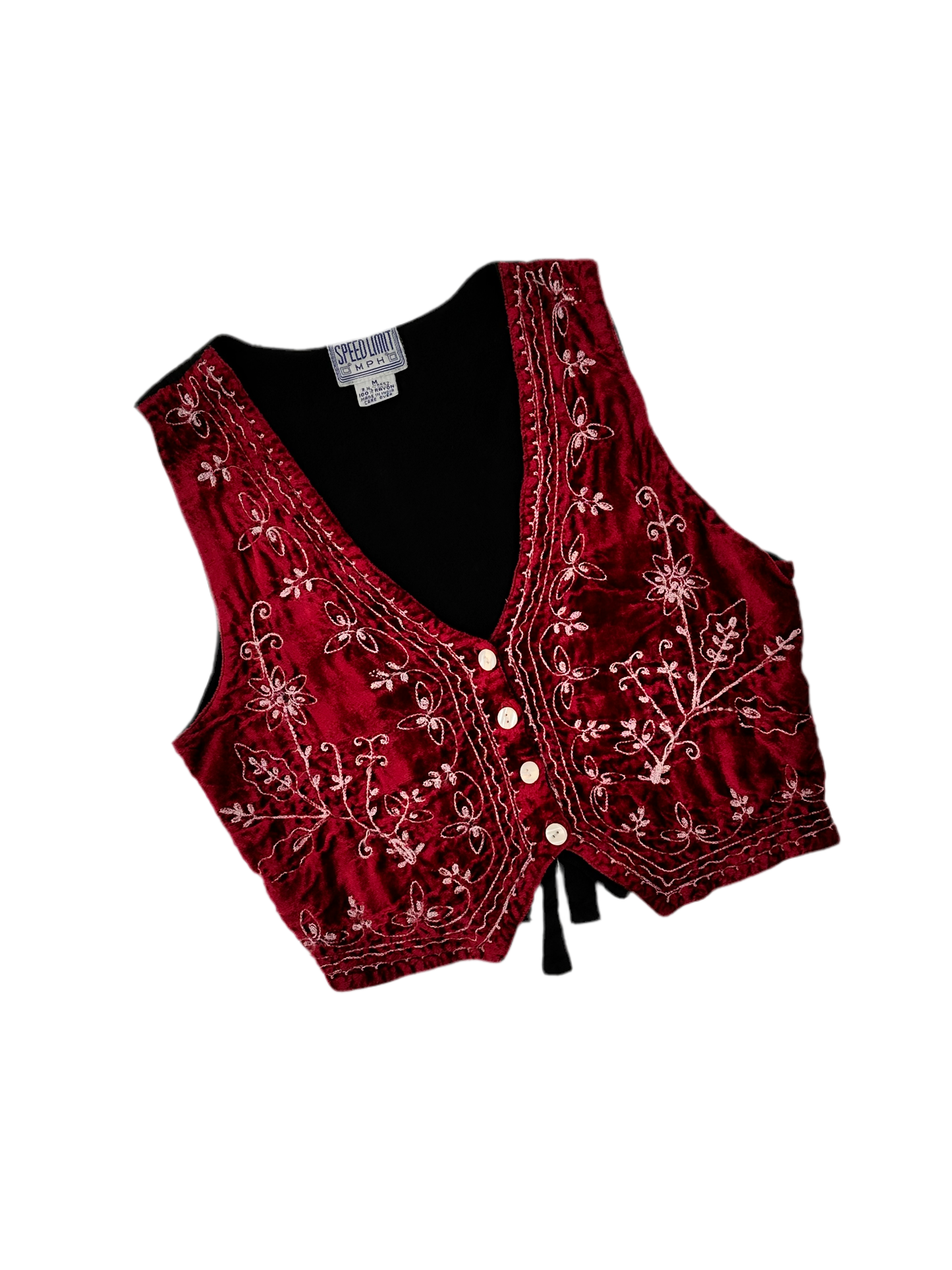 Vintage Speedlimit Embroidered Velvet Vest Top M