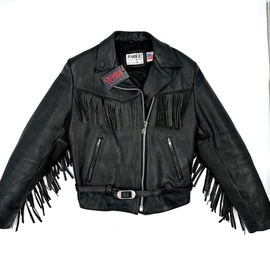 Vintage Park V Leather Fringed Biker Jacket