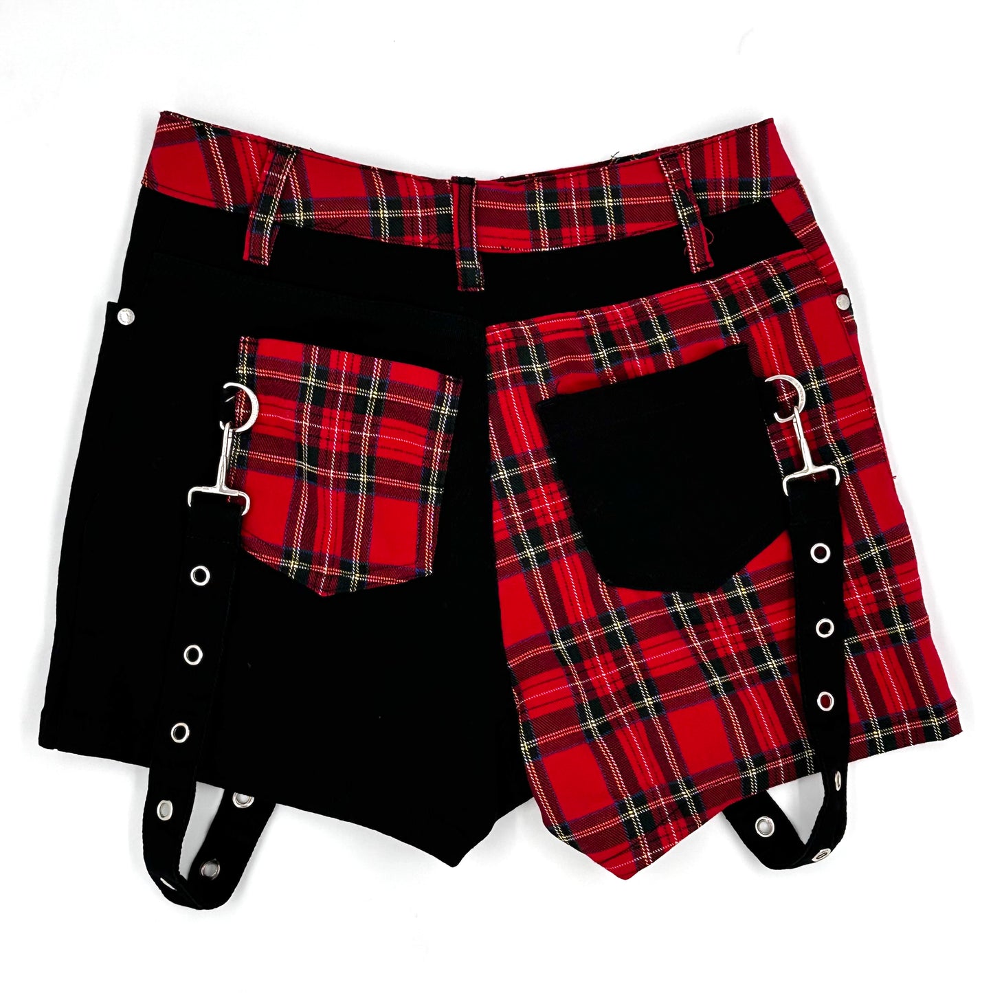 Banned Apparel Black and Plaid Suspender Shorts - XS