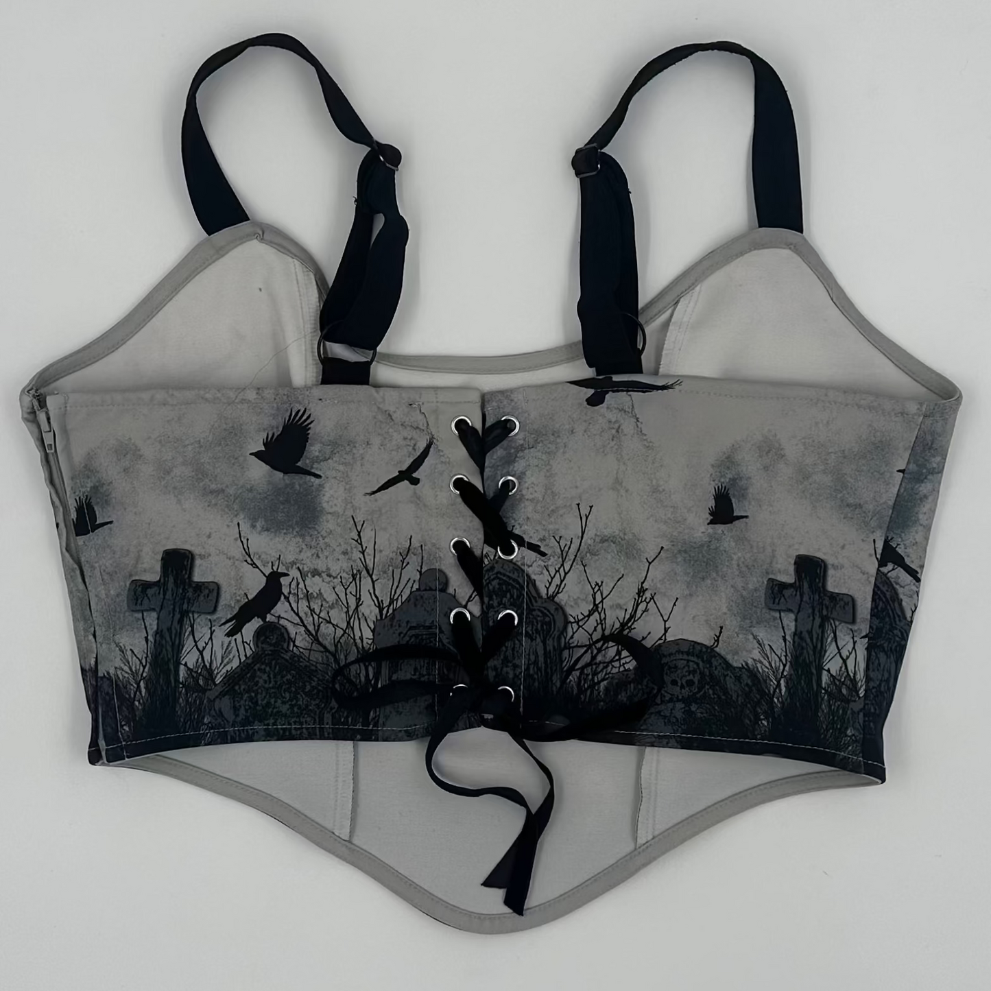 Graveyard Lace-Up Corset Style Crop Top - M