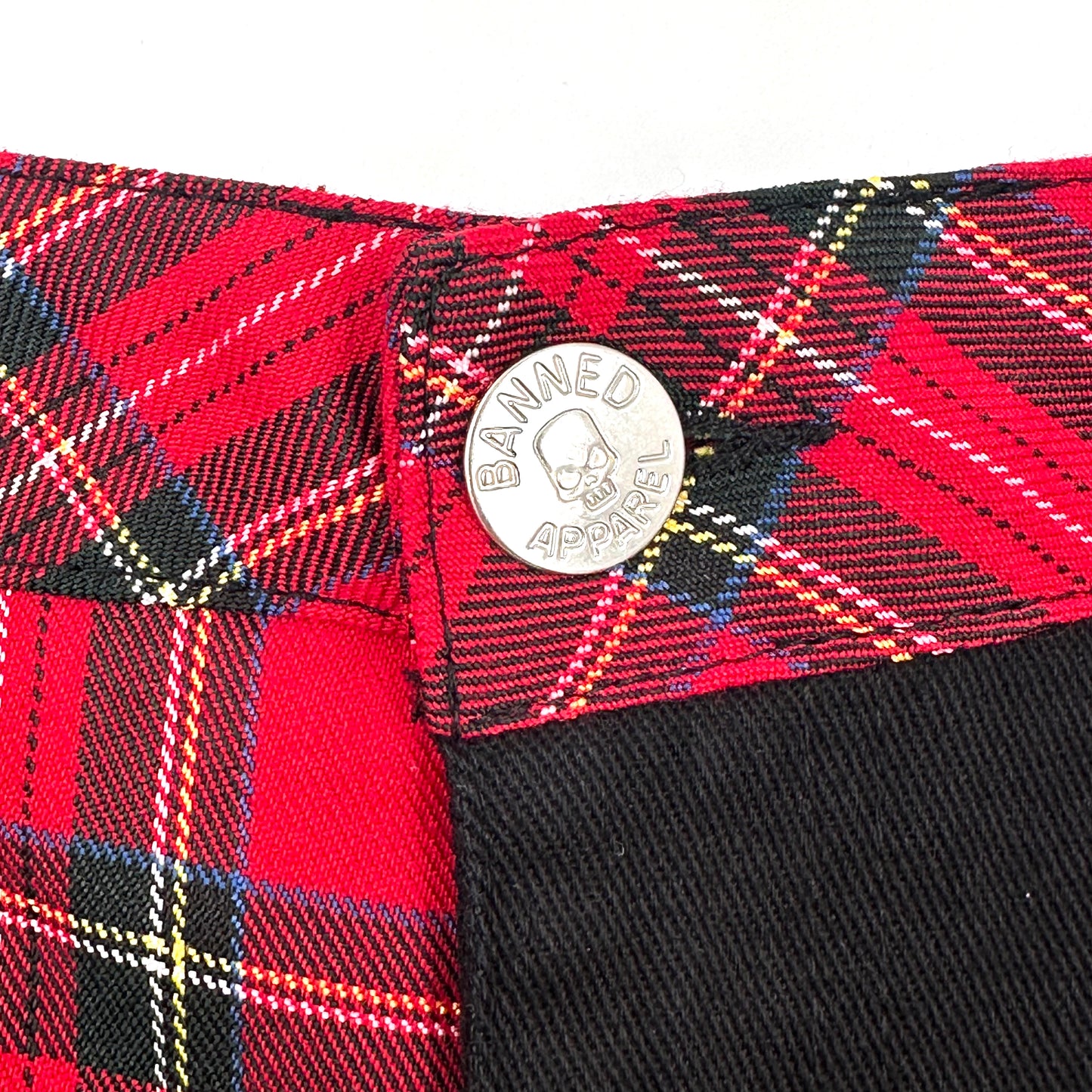 Banned Apparel Black and Plaid Suspender Shorts - XS