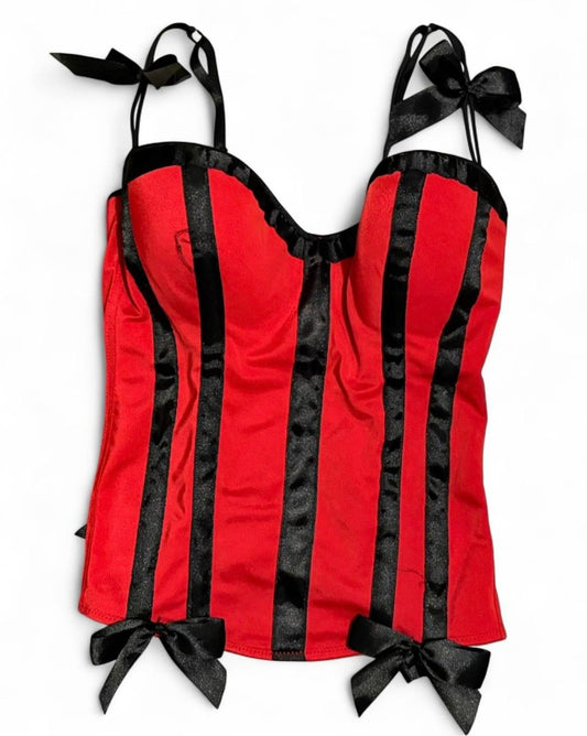 Morbid Threads Red & Black Bustier Top with Bows
