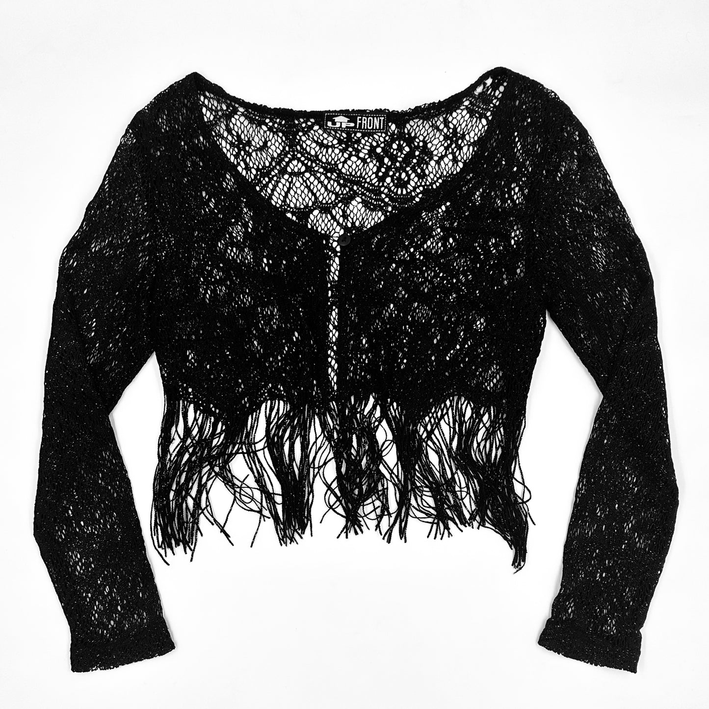 Vintage 90s Shimmer Fringe Lace Cardigan - S