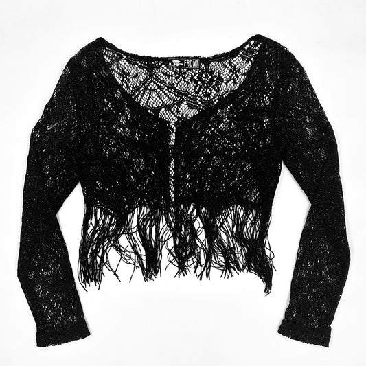 Vintage 90s Shimmer Fringe Lace Cardigan - S
