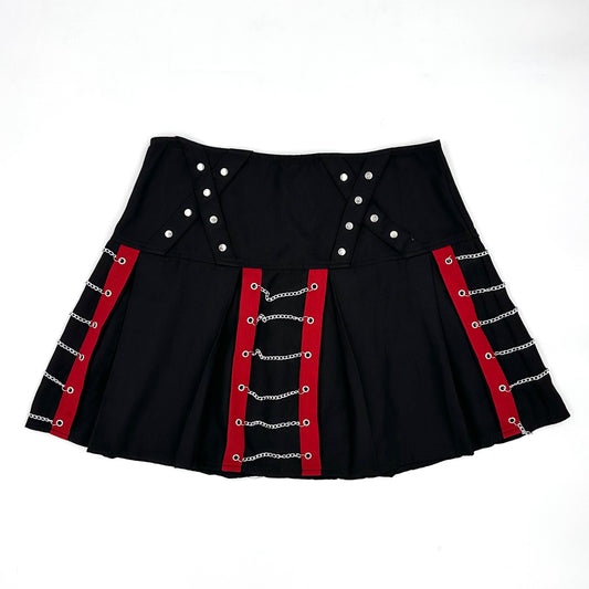 Social Collision Pleated Mini Skirt with Chains