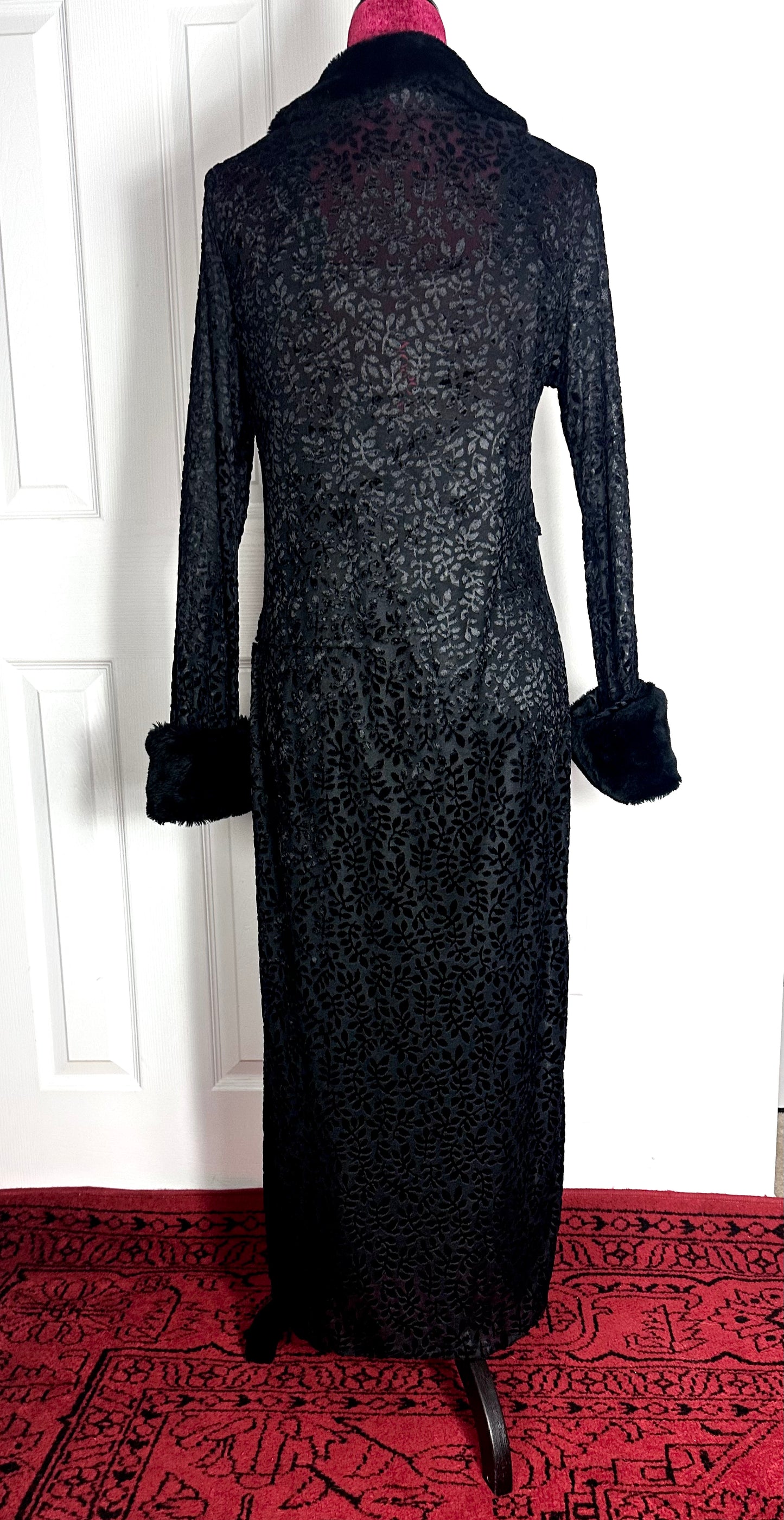 Vintage 90’s Floral Velvet Duster Cardigan with Faux Fur Trim - M