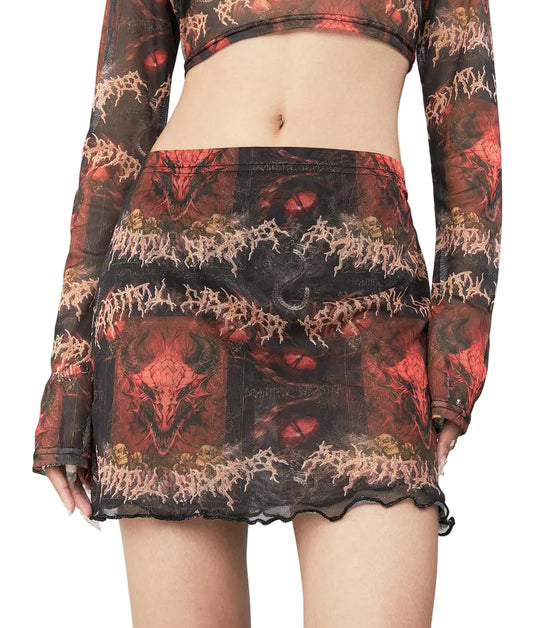 Dragon Skull Mesh Mini Skirt