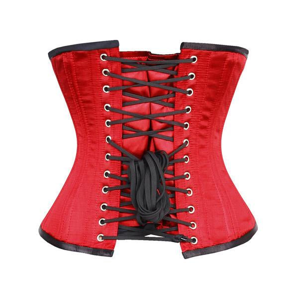 Vintage Goth Red Satin Underbust Corset with Steel Clasp - Size 30