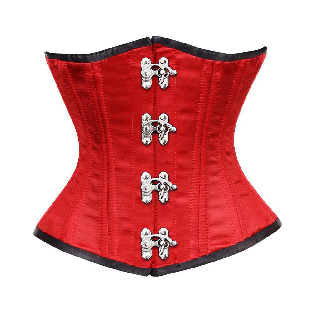Vintage Goth Red Satin Underbust Corset with Steel Clasp - Size 30