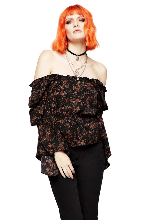 Disturbia Monstera Peplum Top - S