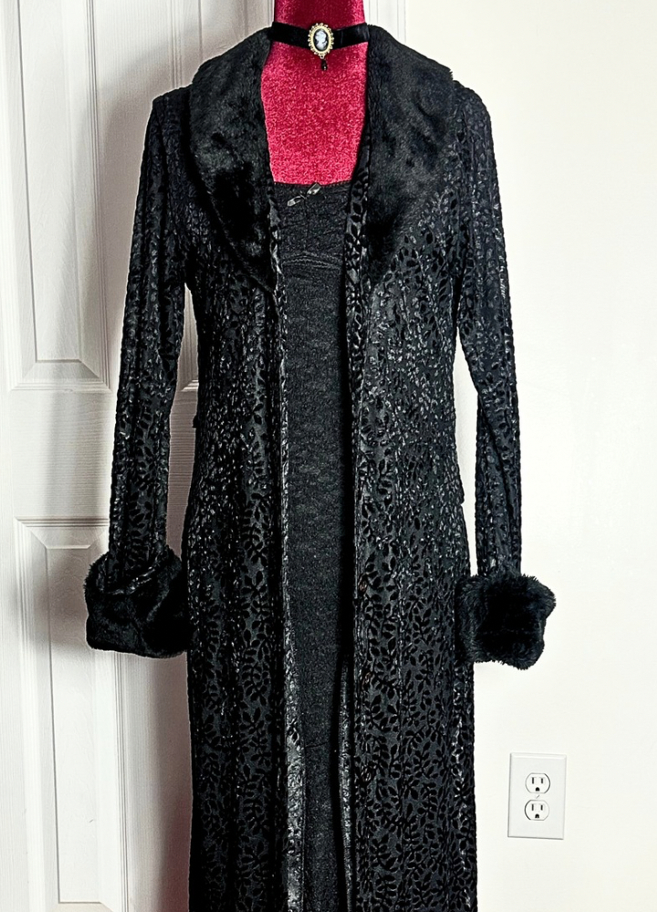 Vintage 90’s Floral Velvet Duster Cardigan with Faux Fur Trim - M