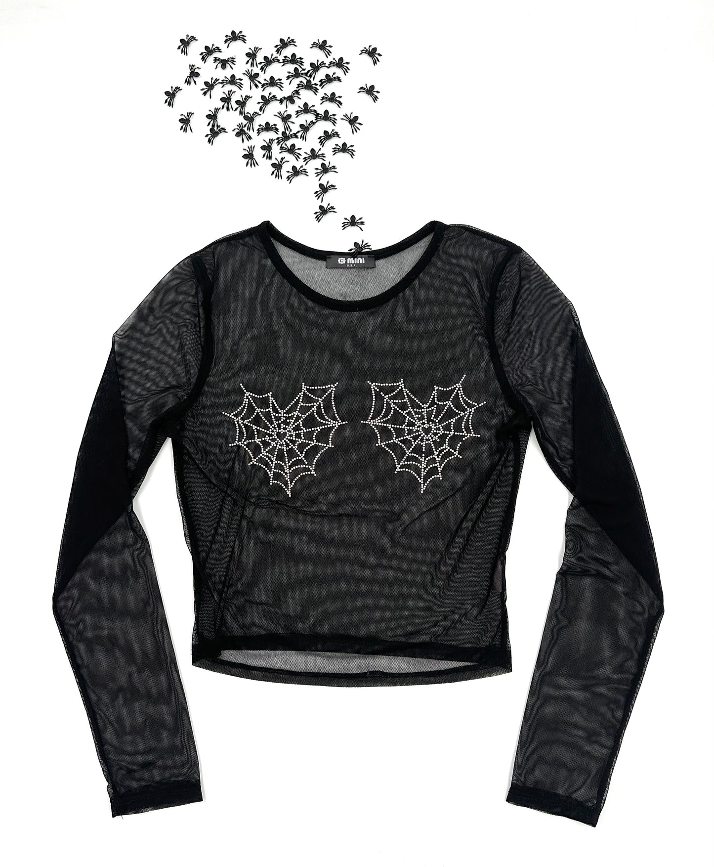 Rhinestone Spiderweb Mesh Top