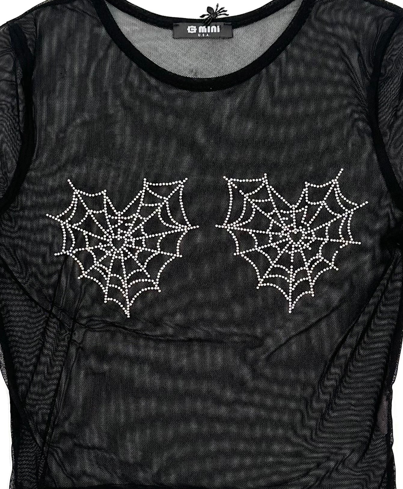 Rhinestone Spiderweb Mesh Top