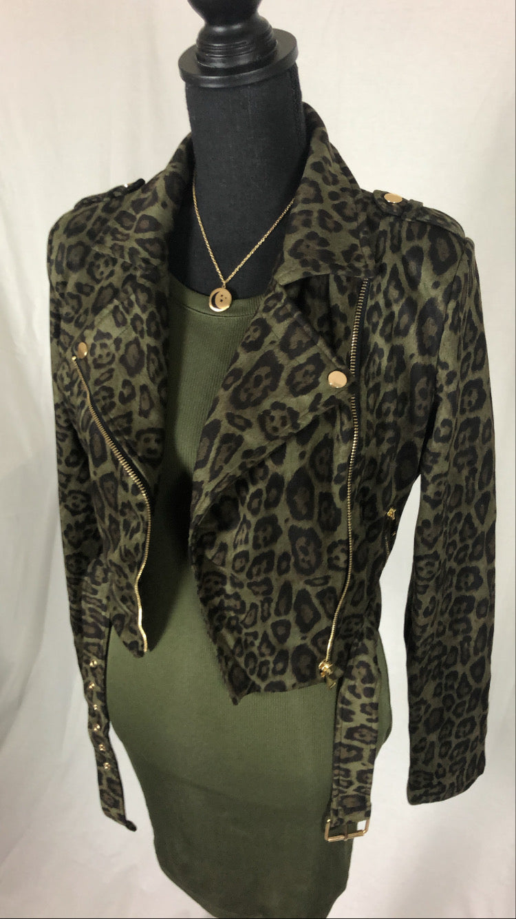 Wild Side Olive Leopard Moto Jacket