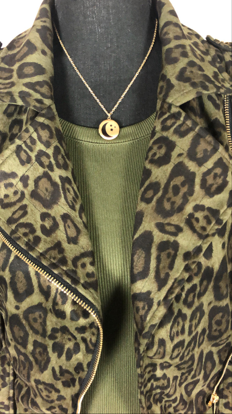 Wild Side Olive Leopard Moto Jacket