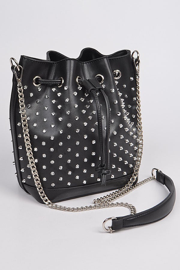 Xenon Black Studded Bucket Bag