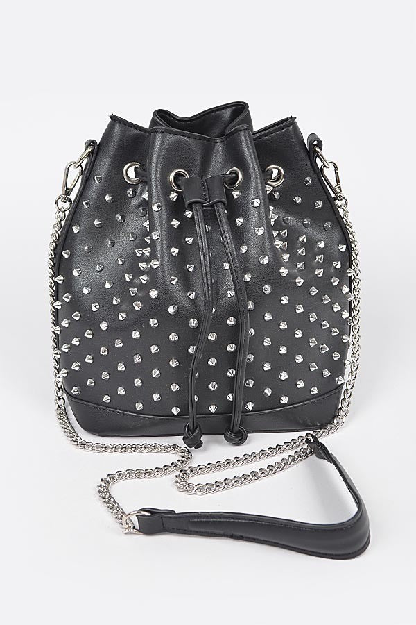 Xenon Black Studded Bucket Bag