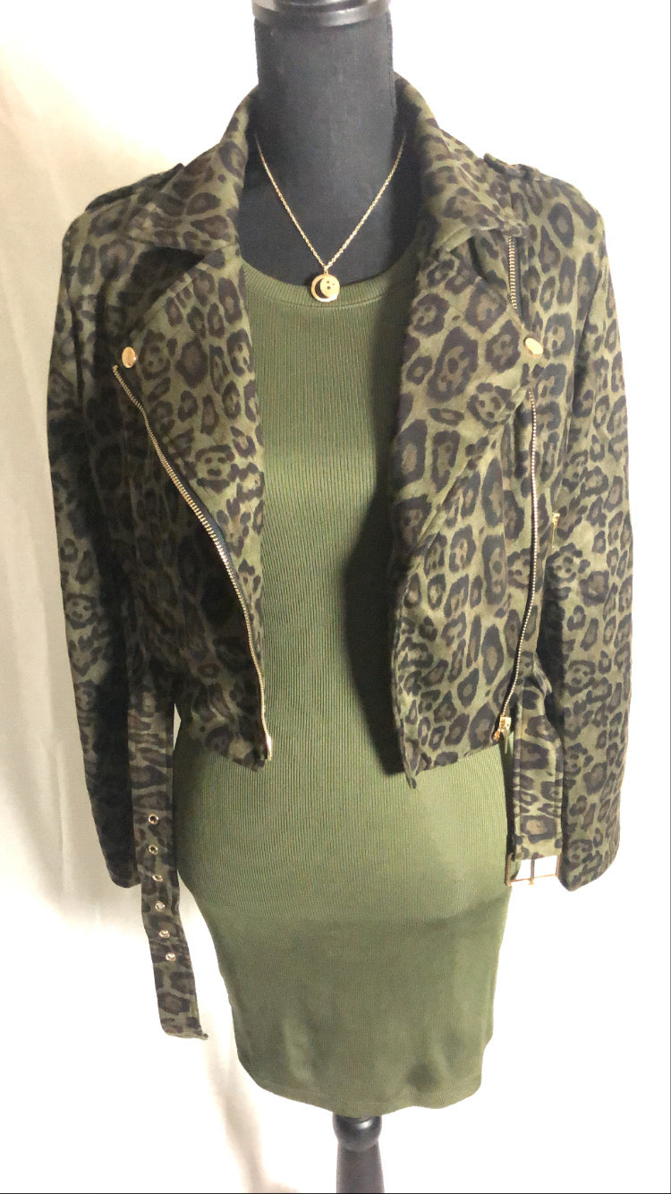 Wild Side Olive Leopard Moto Jacket