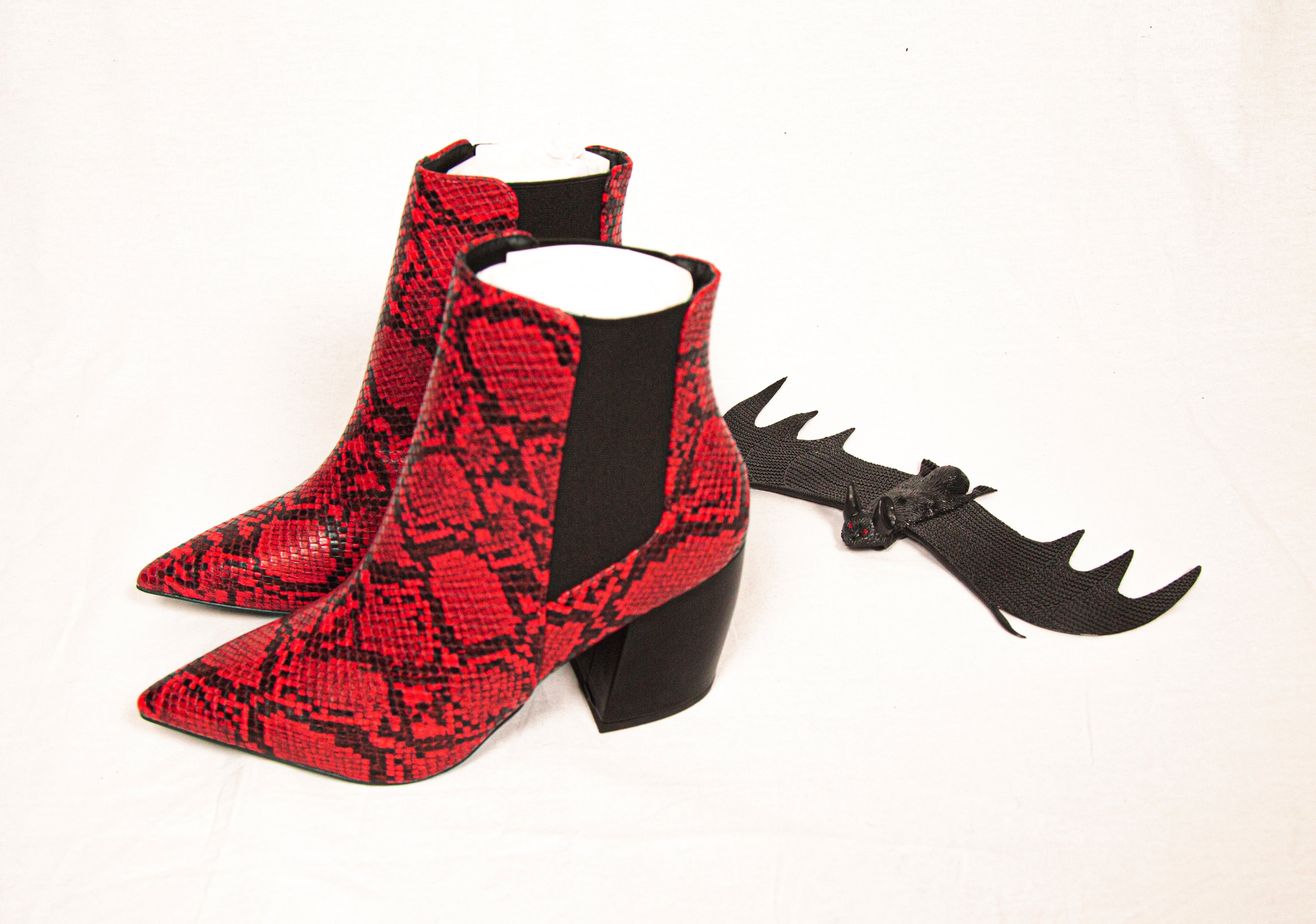 Red and black snakeskin 2024 booties