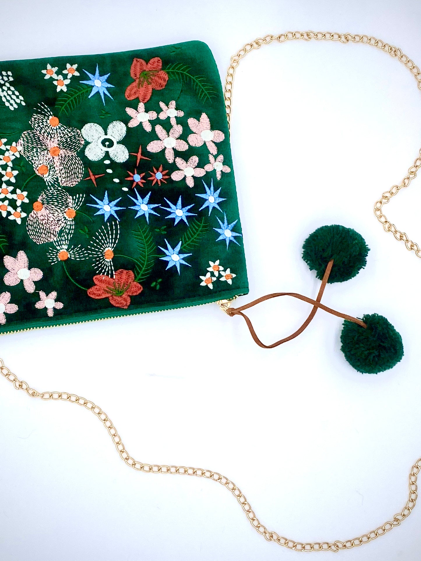 Ask Alice Emerald Velvet Embroidery Bag
